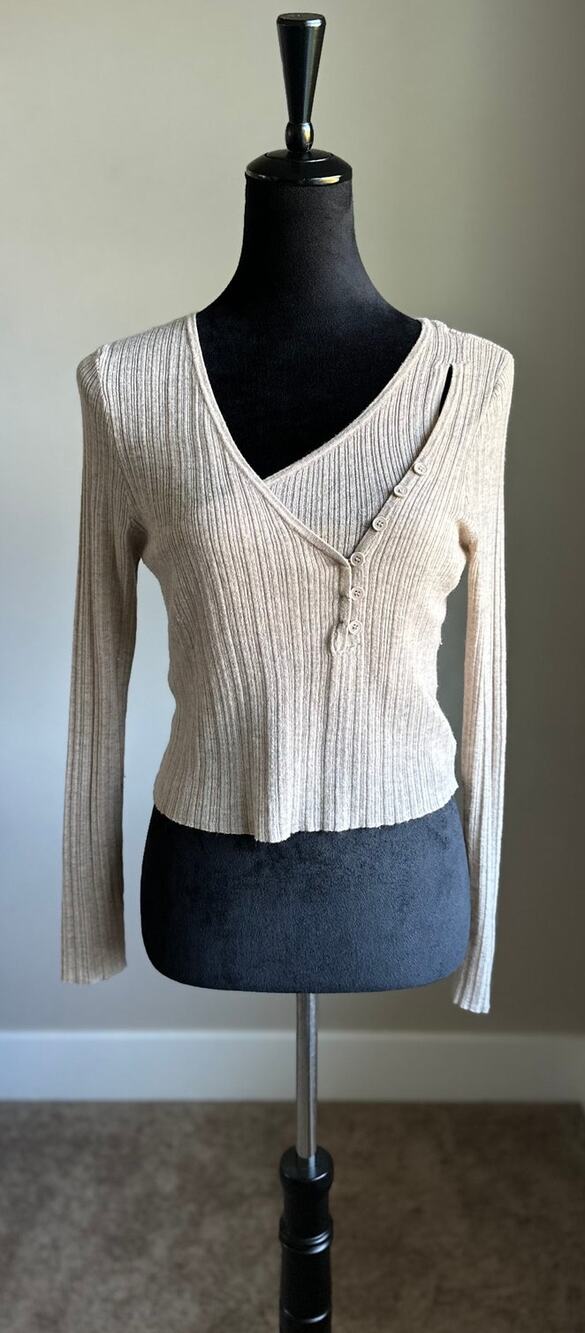 ECRU EMISSARY Beige Asymmetric Layered Long Sleeve Tee Size S